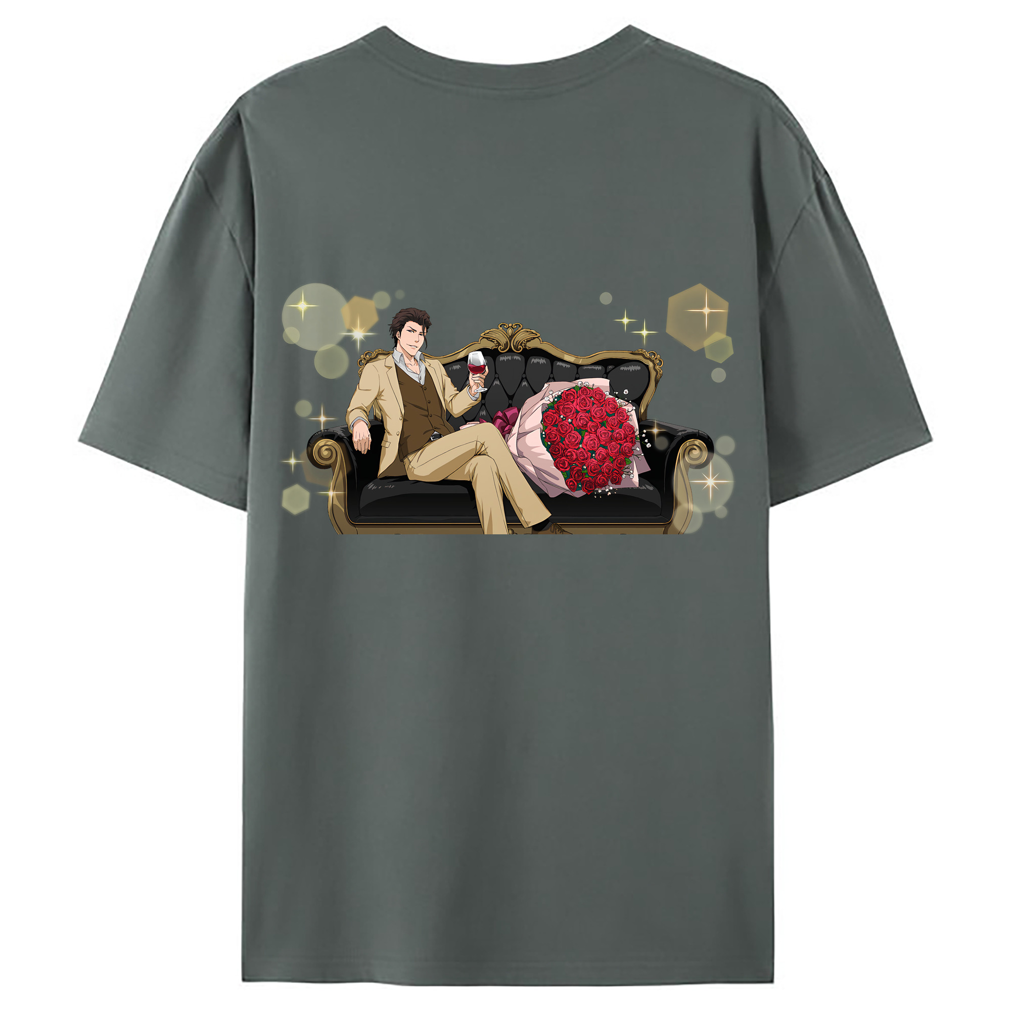 （画像用） ブリーチ 藍染 惣右介（あいぜん そうすけ） BLEACH Aizen Sousuke 綿100％ メンズ半袖Tシャツ（バックプリント） 通気性
